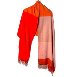 Gap Scarf Wrap Orange and Pink Color Block Fringe.